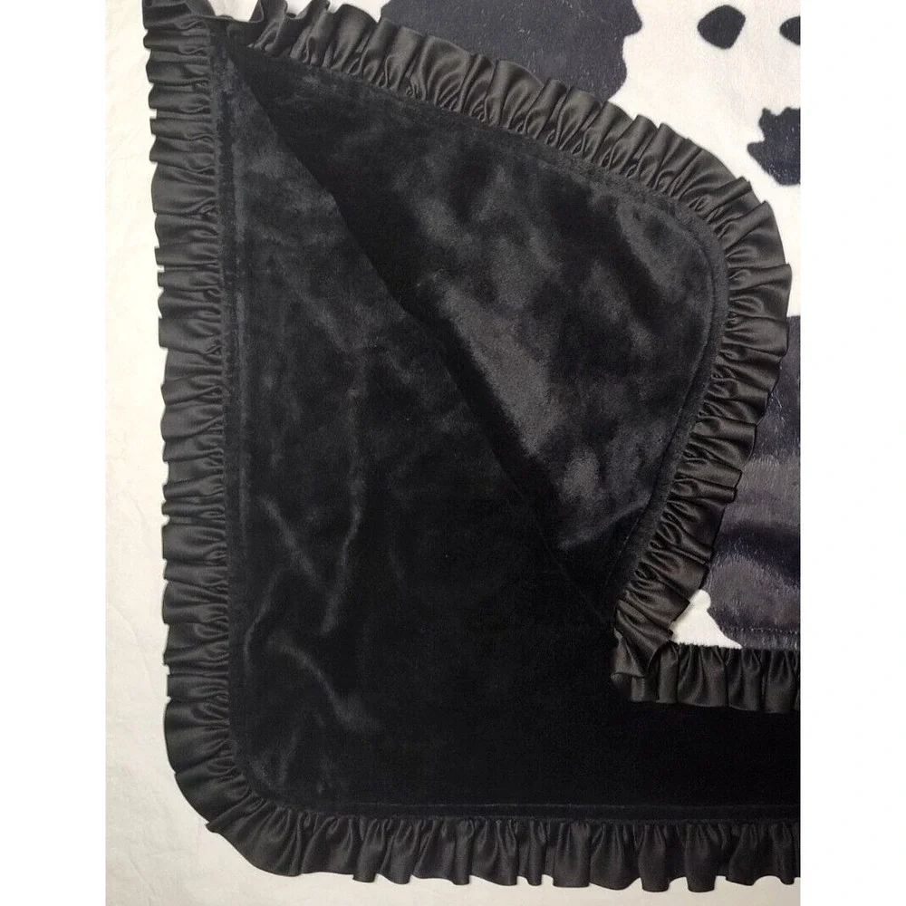 Dear‎ Baby Gear Cow Print Black Soft Ruffled Satin Trim Lovey Farm Girl 30x40